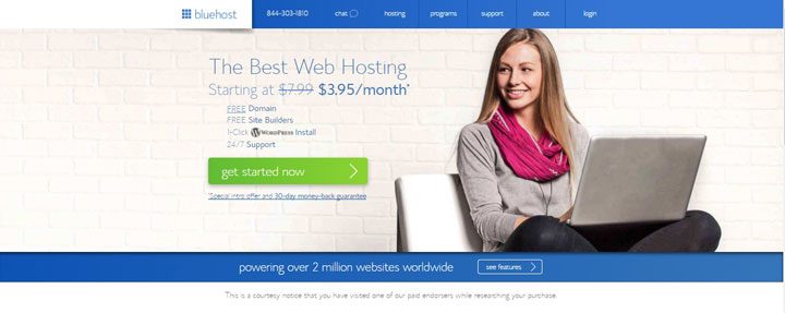blue host home page get started now landing page.