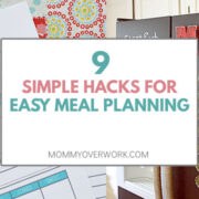 simple hacks for easy meal planning title box atop meal planning worksheets and chalkboard refrigerator menu