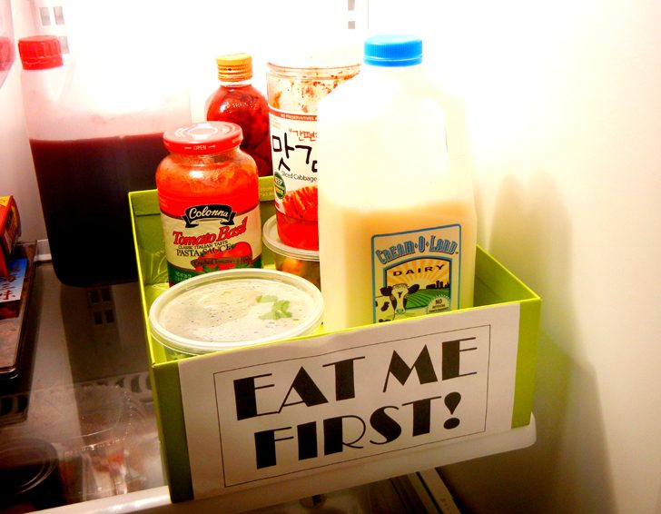 eat me first box to not waste food as simple refrigerator organization idea hack.