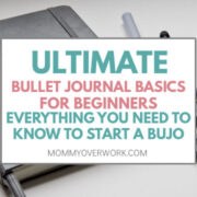beginner guide to bullet journal basics text atop journal and pen.