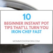 beginner instant pot tips title atop pressure being released from instant pot lid.