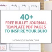 collage free bullet journal printable pdf pages including weekly spread, gratitude log and goals page.