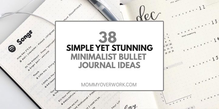 collage of simple, stunning minimalist bullet journal ideas including lists and weekly spread.