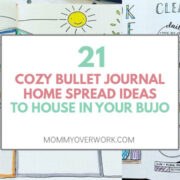 collage of house bullet journal ideas for cleaning and home projects.
