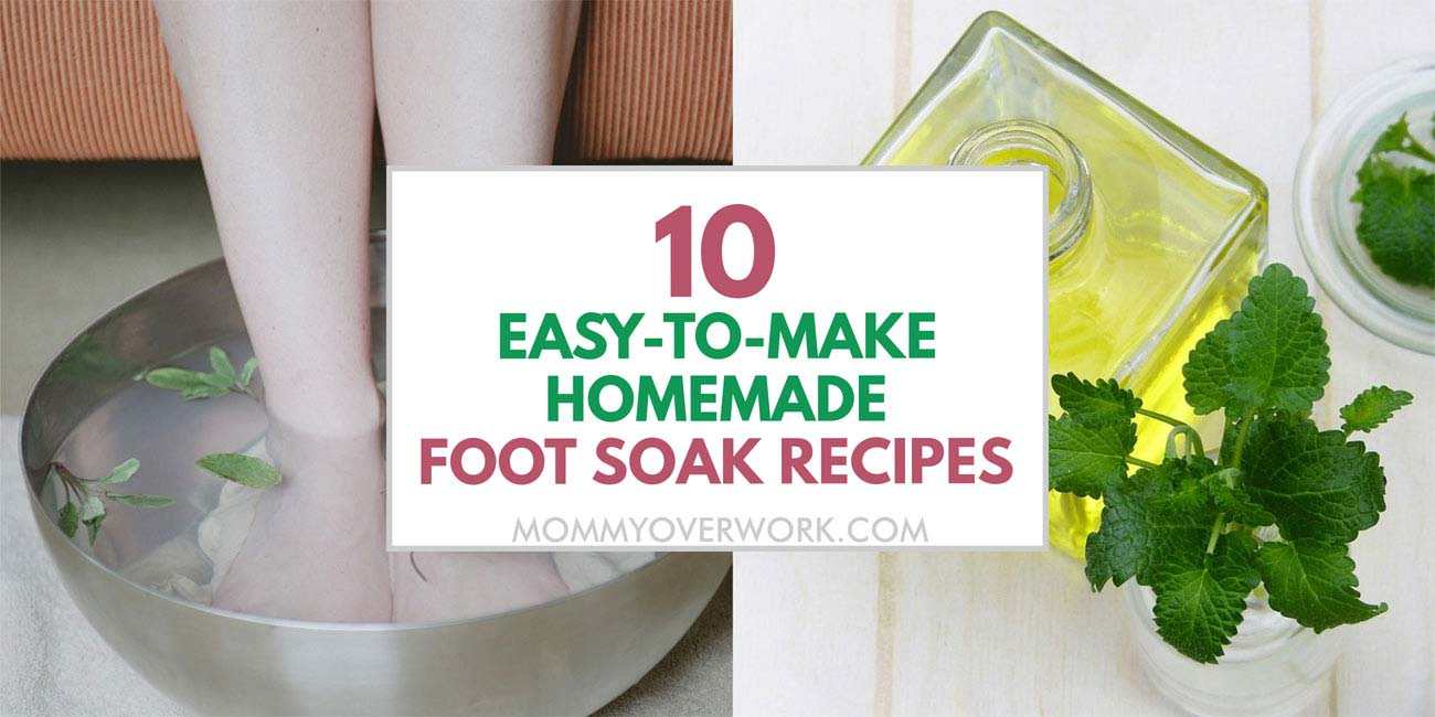 easy to make homemade foot soak recipes with peppermint and essential oils collage.