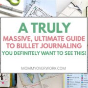 ultimate guide to bullet journaling with collage of collection ideas including weekly spread, habit tracker, self care, cleaning, and more.