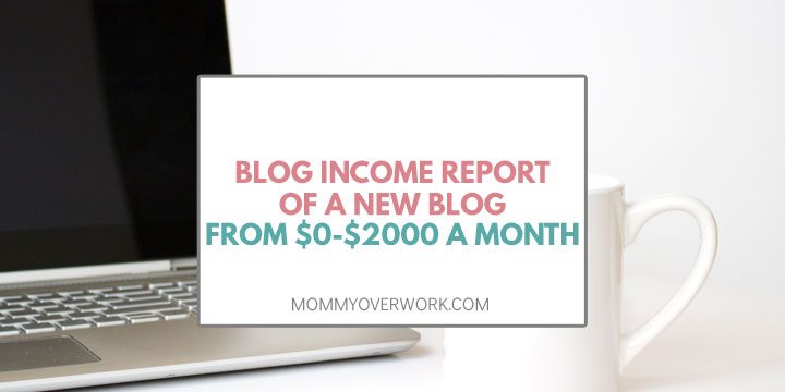 blog income report of new blog from $0 to $2000 a month text atop side shot of laptop and coffee mug.