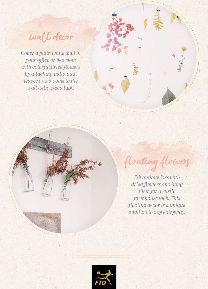 how to use dried flowers - wall decor with washi tape and above entryway.