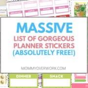 collage of free printable planner stickers for erin condren, happy planner, and more.