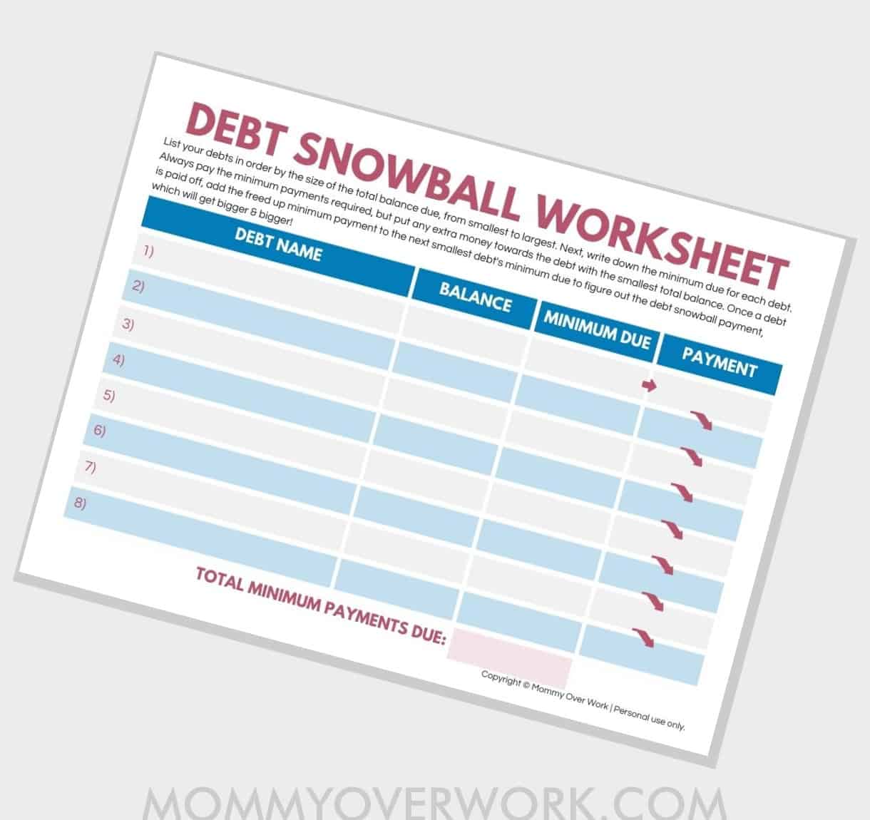 free debt snowball worksheet tracker printable.