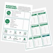 preview of free single page budgeting worksheet and expenses tracker printables.
