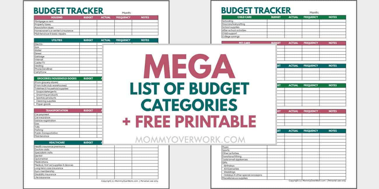 Ultimate List of Budget Categories [Free Printable]